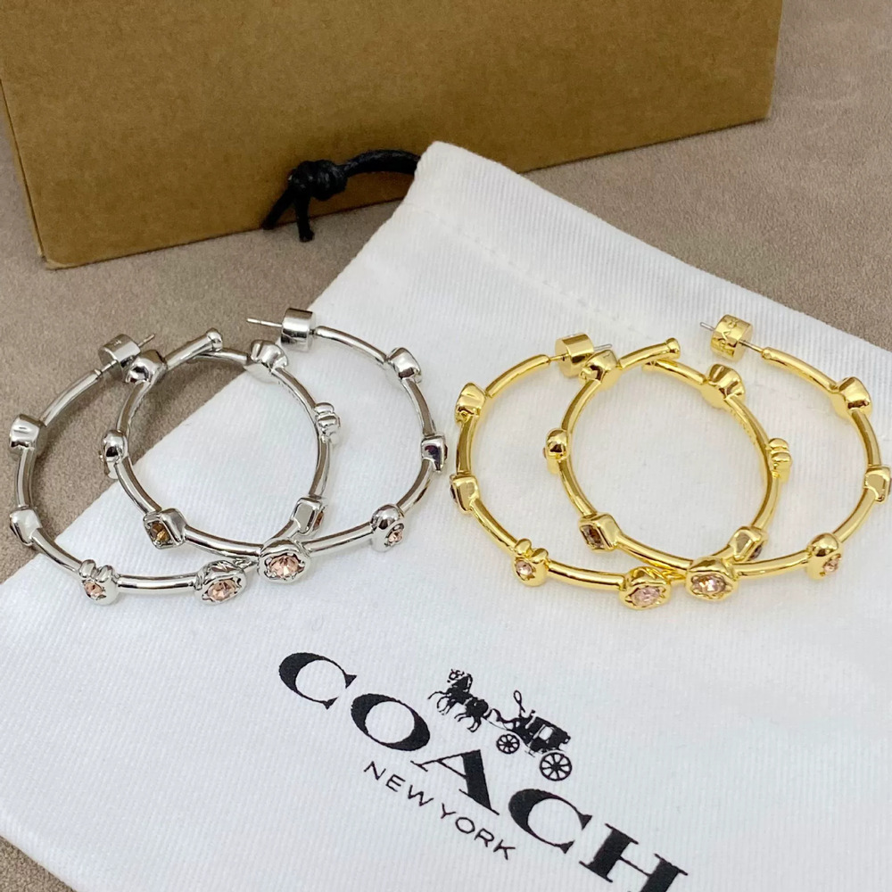 Coach Zircon Studded Metal Large Hoop Earrings